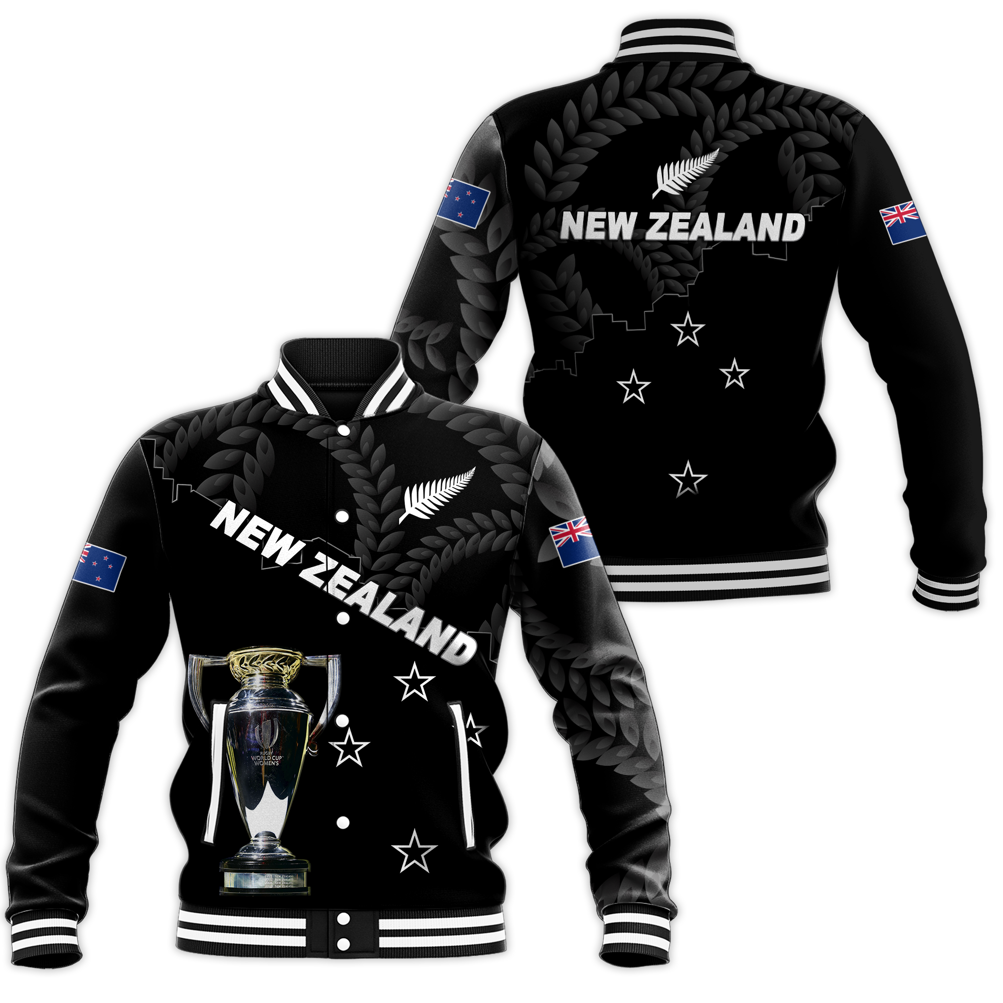 New Zealand Champions Rugby 2022 Baseball Jacket - LT12 Unisex Black - Polynesian Pride