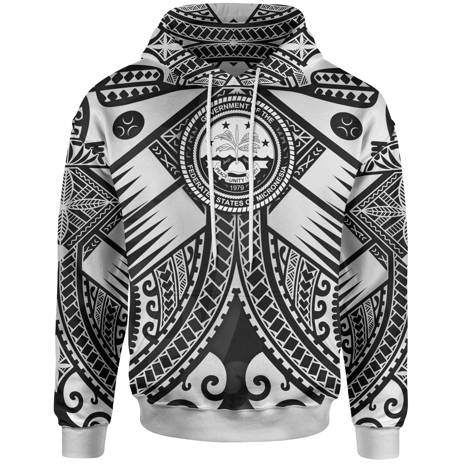 FSM Hoodie White Seal with Polynesian Tattoo Unisex White - Polynesian Pride