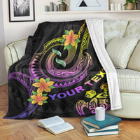 Polynesian Custom Personalised Premium Blanket - Plumeria Flowers with Spiral Patterns White - Polynesian Pride