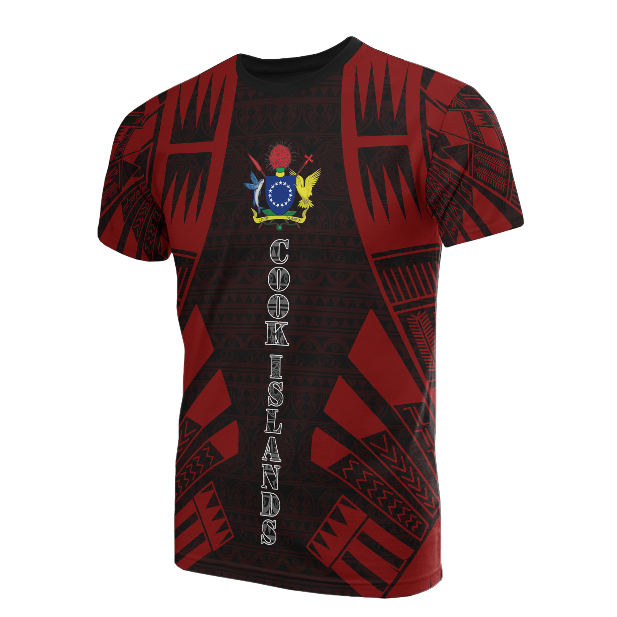 Cook Islands T Shirt Polynesian Coat of Arms Polynesian Tattoo Red Style Unisex Red - Polynesian Pride