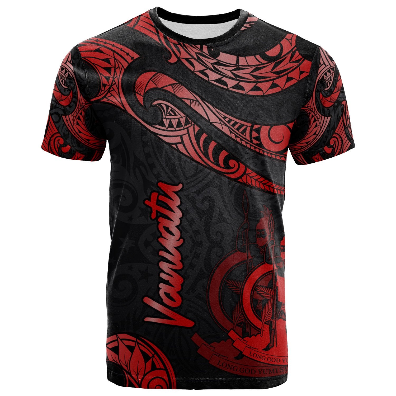 Vanuatu Polynesian T Shirt Polynesian Tattoo Red Version Unisex Red - Polynesian Pride