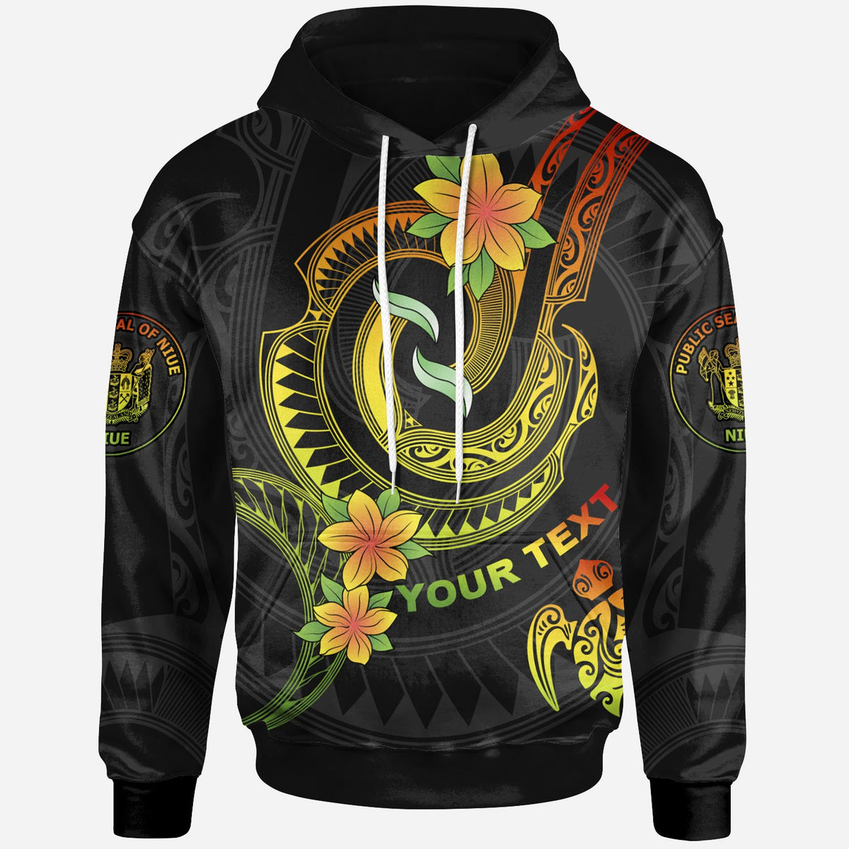Niue Custom Hoodie Reggae Plumeria Flowers with Spiral Patterns Unisex Reggae - Polynesian Pride