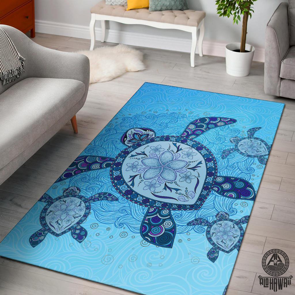 Big Blue Turtle Area Rug Black - Polynesian Pride
