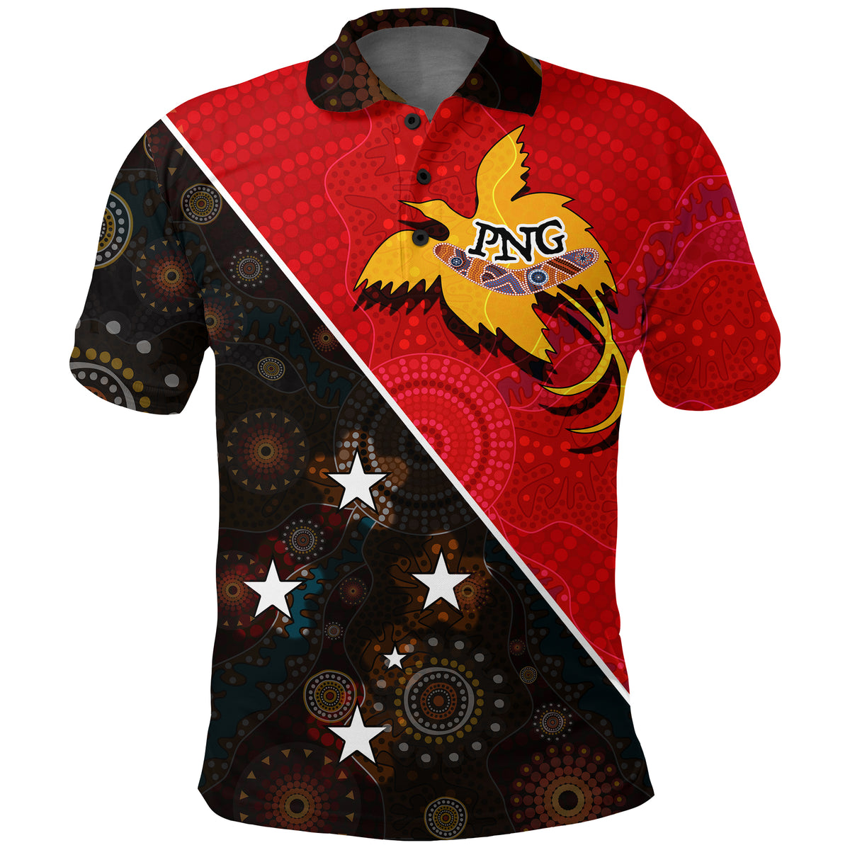 Papua New Guinea With Australian Aboriginal Print Polo Shirt LT20 Unisex Green - Polynesian Pride