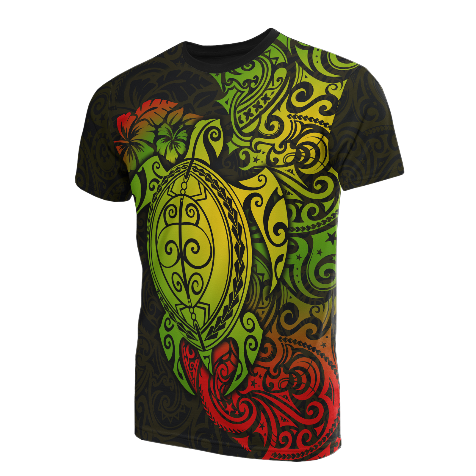 Hawaii T Shirt Polynesian Reggae Turtle Hibiscus Tattoo Unisex GREEN - Polynesian Pride