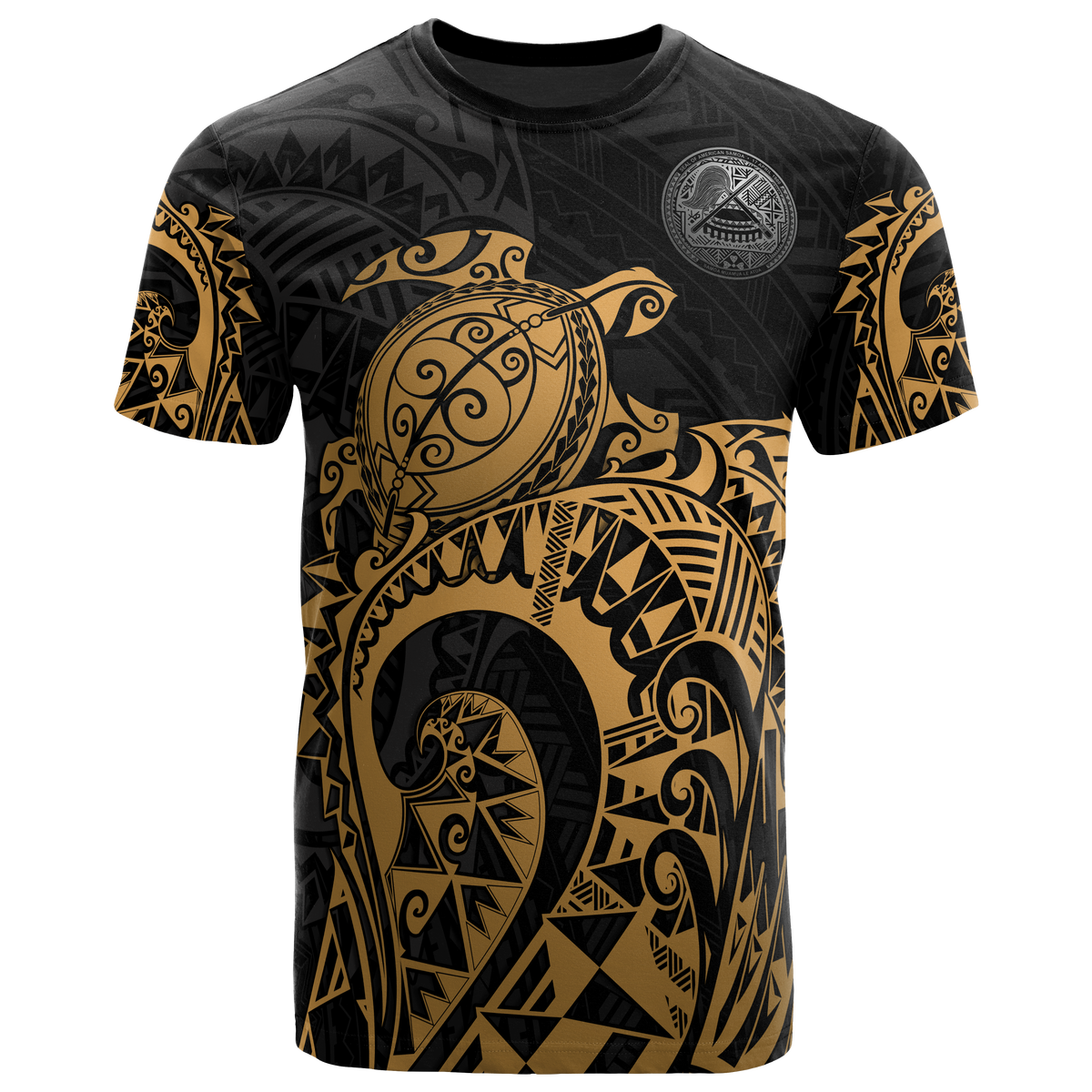 American Samoa Polynesian T Shirt American Samoa Seal Polynesian Golden Turtle Tattoo Unisex Golden - Polynesian Pride