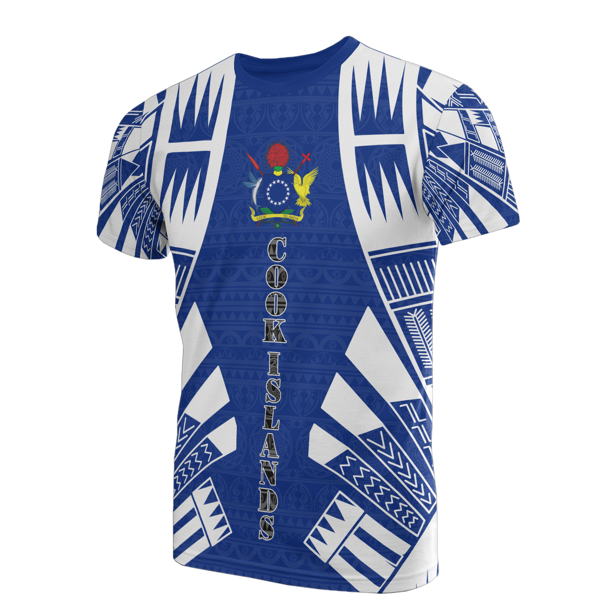 Cook Islands T Shirt Polynesian Coat of Arms Polynesian Tattoo Blue Style Unisex Blue - Polynesian Pride