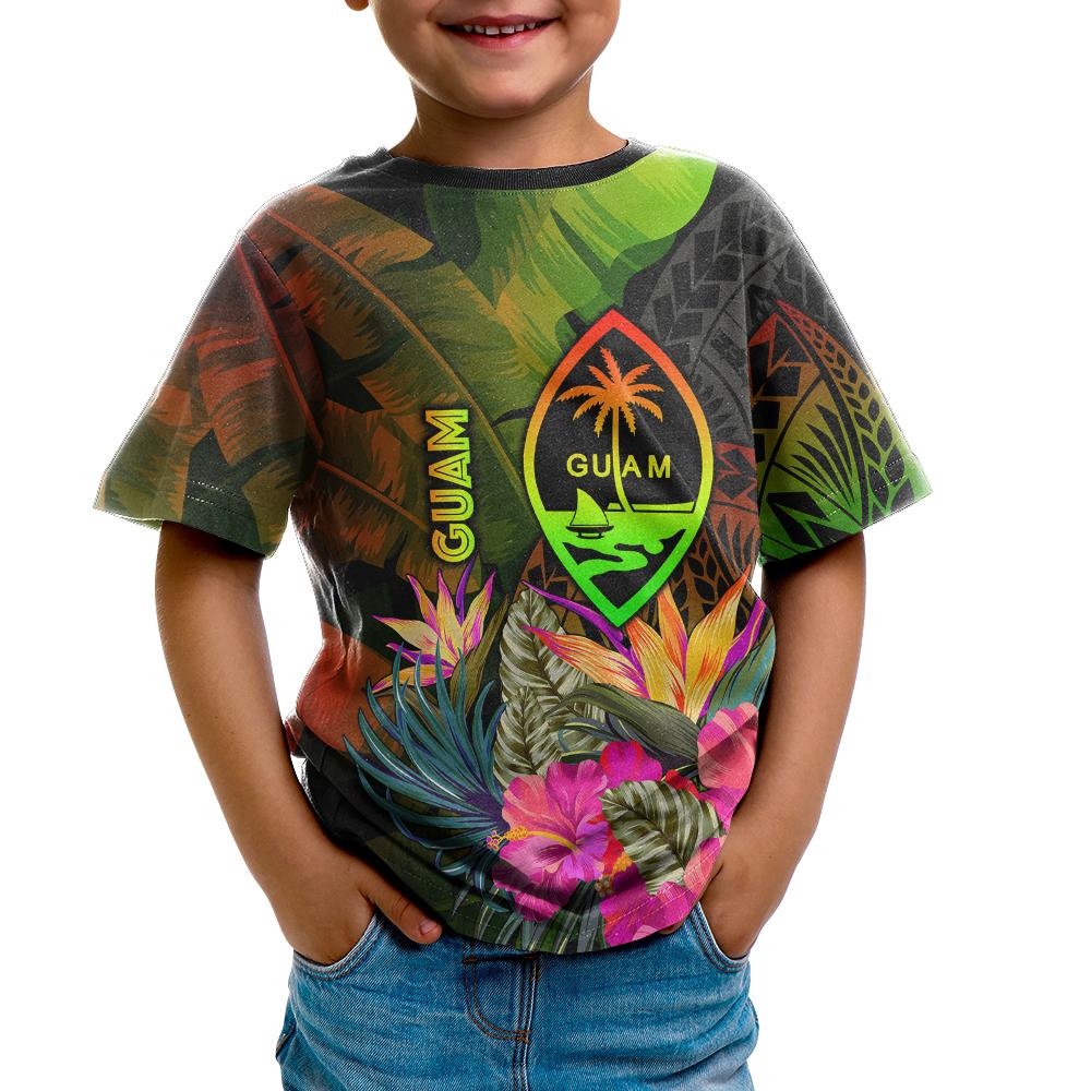 Guam Polynesian T Shirt Hibiscus and Banana Leaves - Polynesian Pride