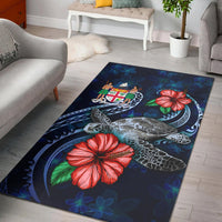 Fiji Polynesian Area Rug - Blue Turtle Hibiscus Blue - Polynesian Pride