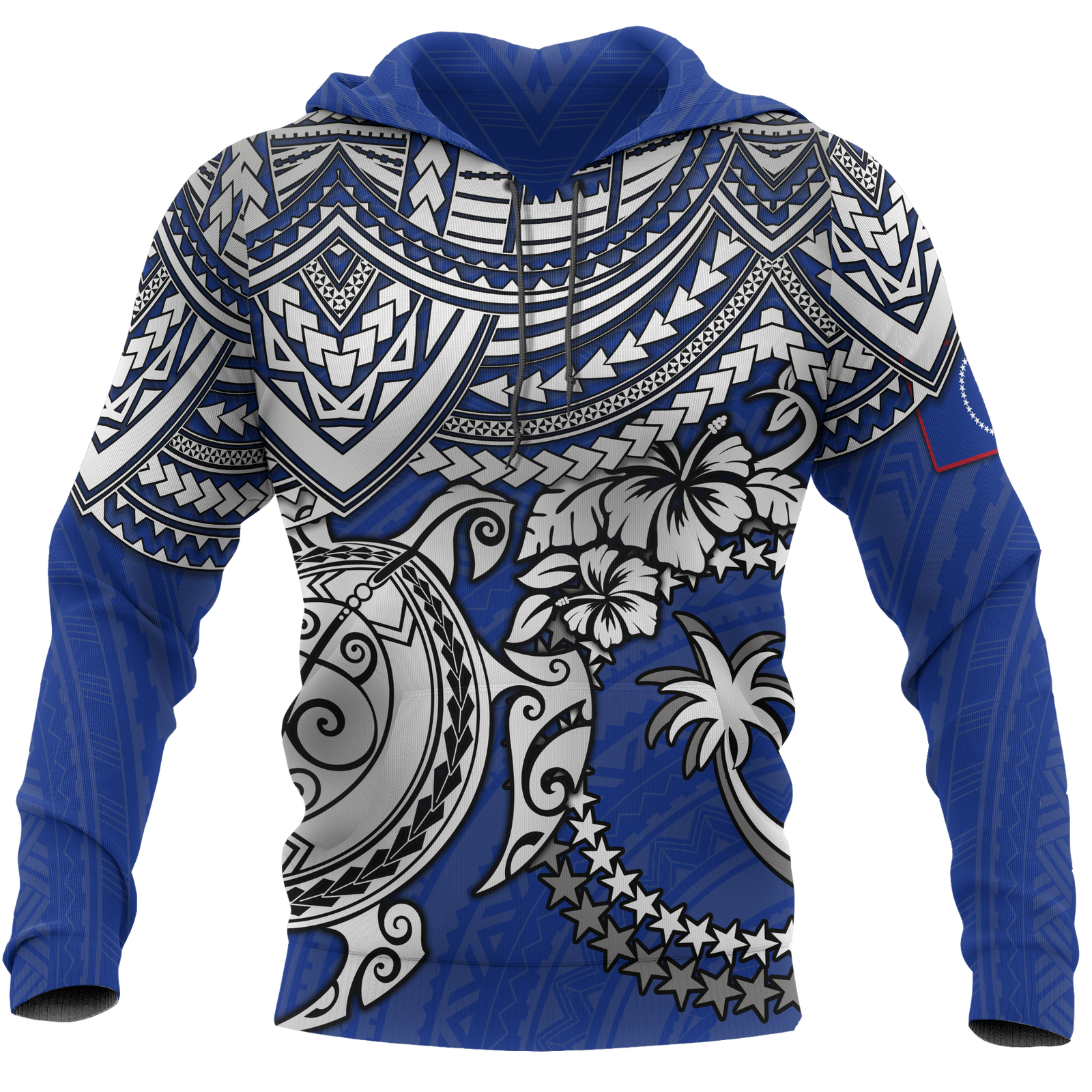 Chuuk Polynesian Hoodie White Turtle (Blue) Unisex BLUE - Polynesian Pride