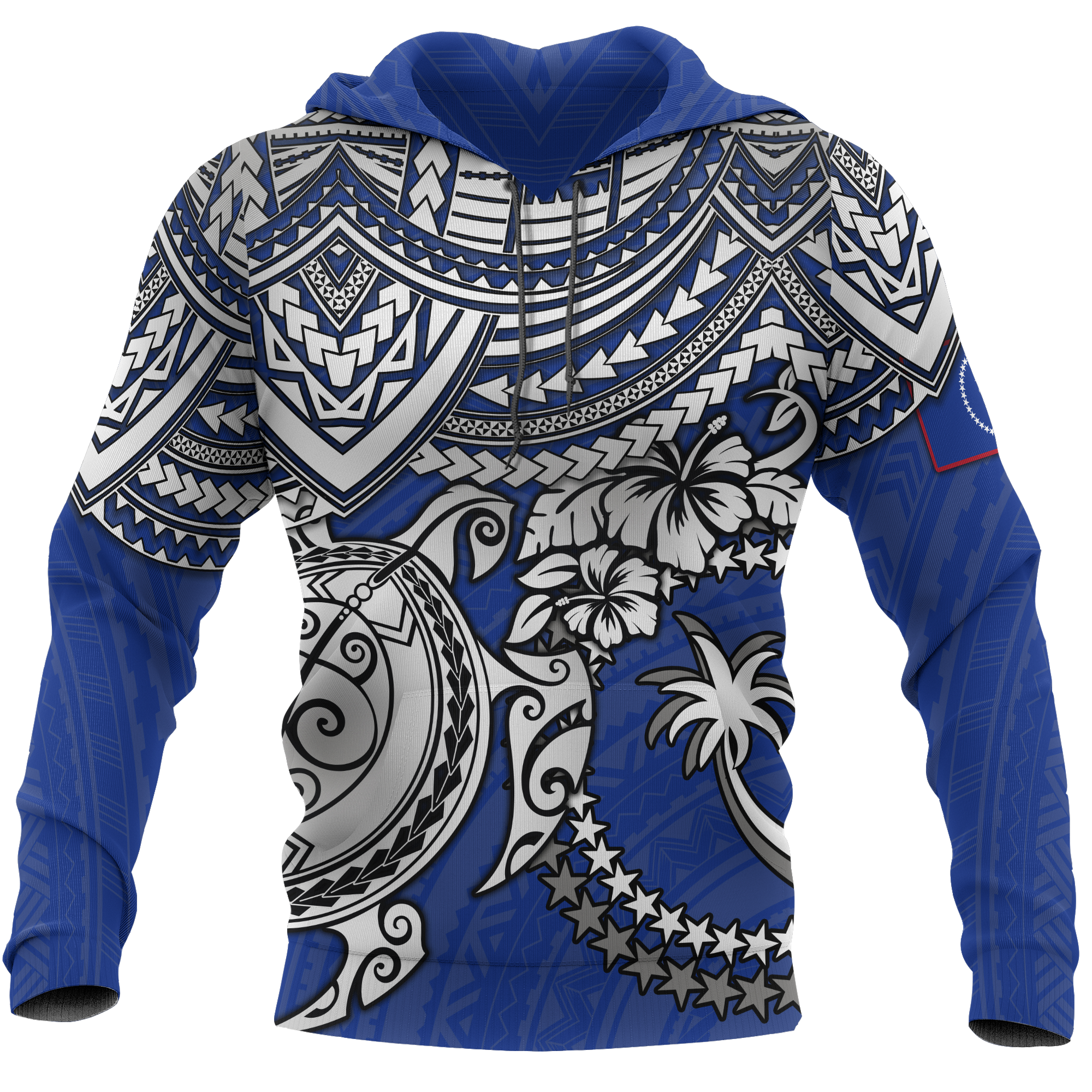 Chuuk Polynesian Hoodie White Turtle (Blue) Unisex BLUE - Polynesian Pride