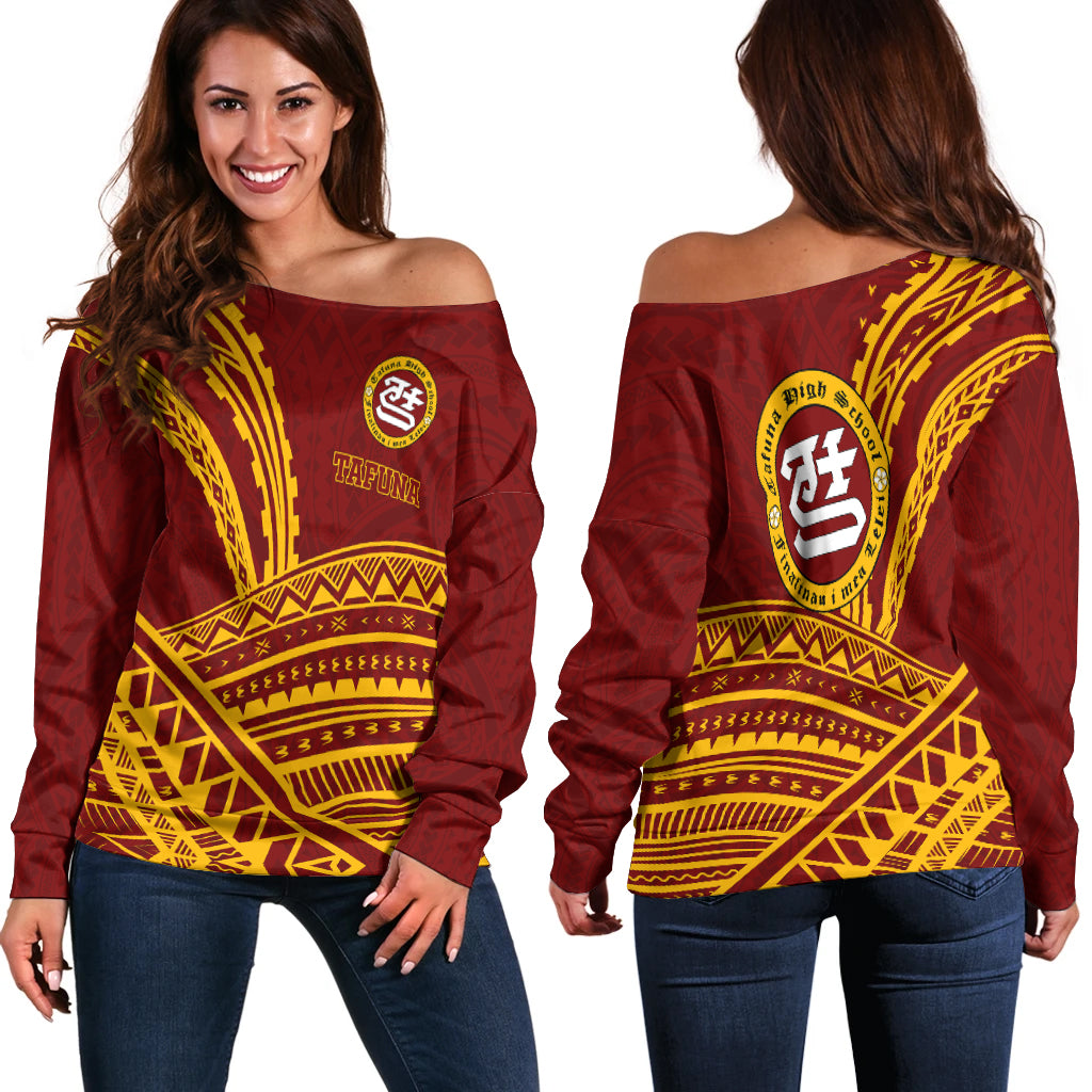 Tafuna High School American Samoa Pride Women Off Shoulder Sweater - LT12 Red - Polynesian Pride
