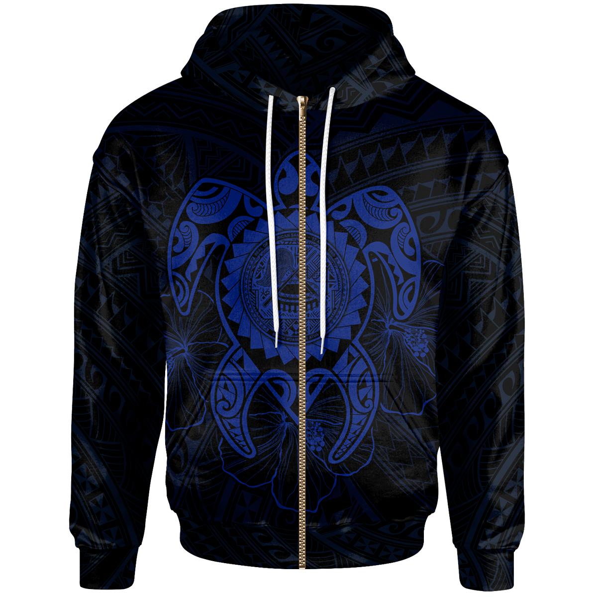 American Samoa Polynesian Zip up Hoodie Vintage Polynesian Turtle (BLUE) Unisex Blue - Polynesian Pride