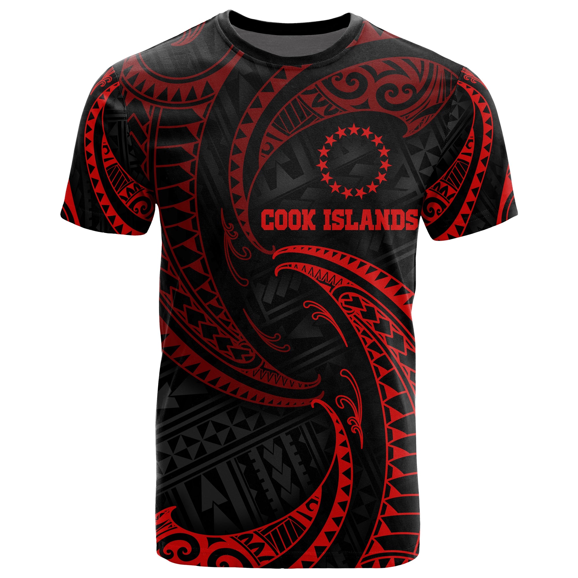 Cook Islands Polynesian All Over T Shirt Red Tribal Wave Unisex Red - Polynesian Pride
