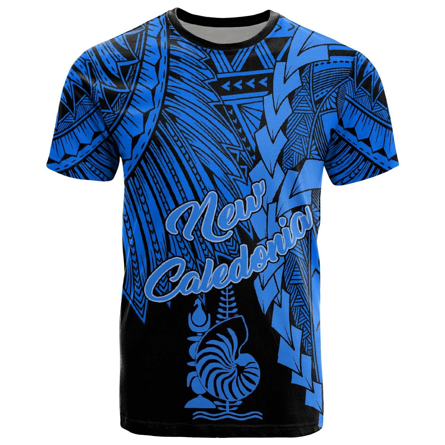 New Caledonia Polynesian T Shirt Tribal Wave Tattoo Blue Unisex Blue - Polynesian Pride