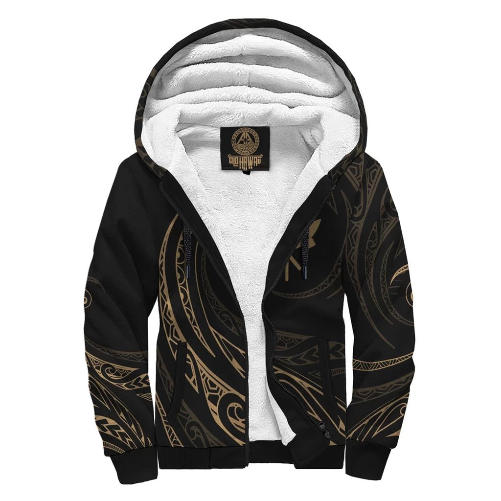 Kanaka Sherpa Hoodie - Frida Style - Gold Black - Polynesian Pride