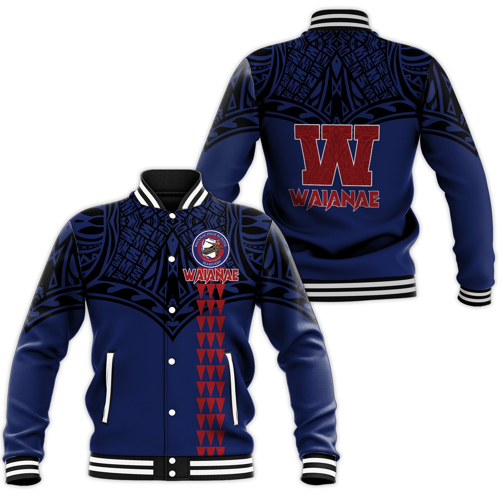 Waianae High School Pride Baseball Jacket - LT12 Unisex Blue - Polynesian Pride