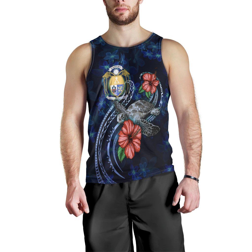 Nauru Polynesian Men Tank Top - Blue Turtle Hibiscus - Polynesian Pride