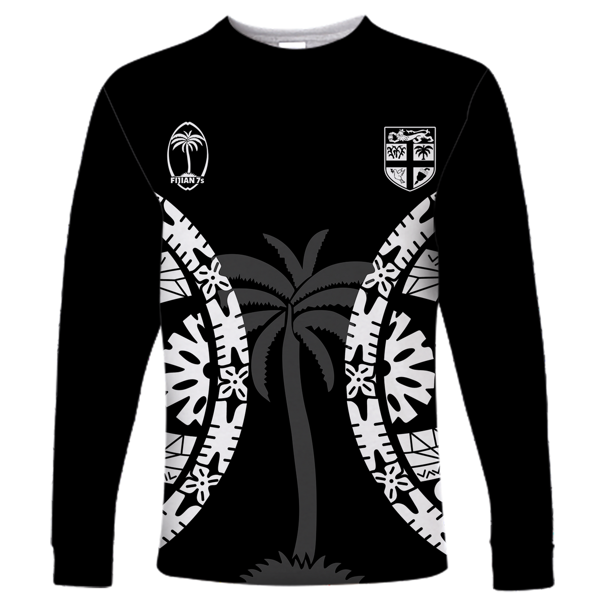 (Custom Personalised) Fiji Rugby Sevens Fijian Tapa Pattern Long Sleeve Shirt - LT12 Unisex Black - Polynesian Pride