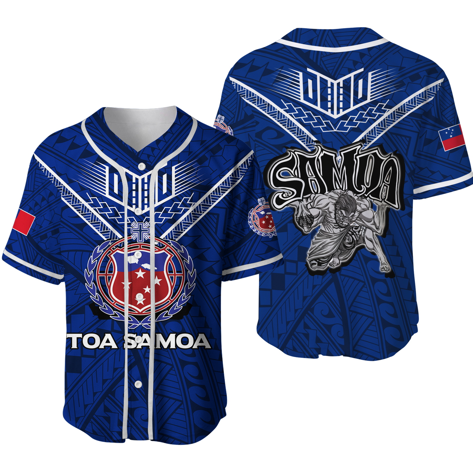 Toa Samoa Rugby Baseball Jersey - Samoan Warrior Pride - LT12 Blue - Polynesian Pride
