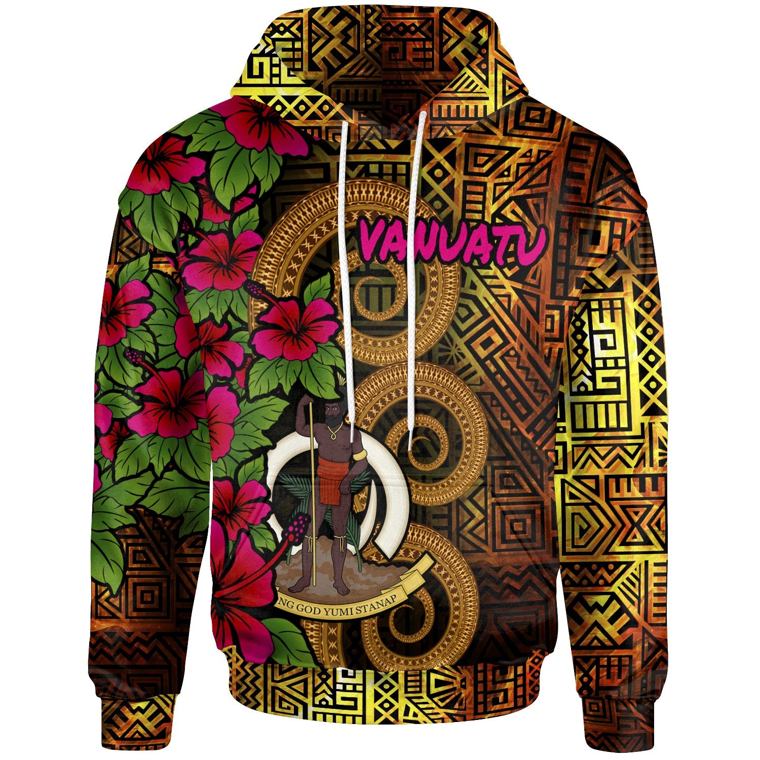 Vanuatu Polynesian Hoodie Hibiscus Vintage Unisex Orange - Polynesian Pride