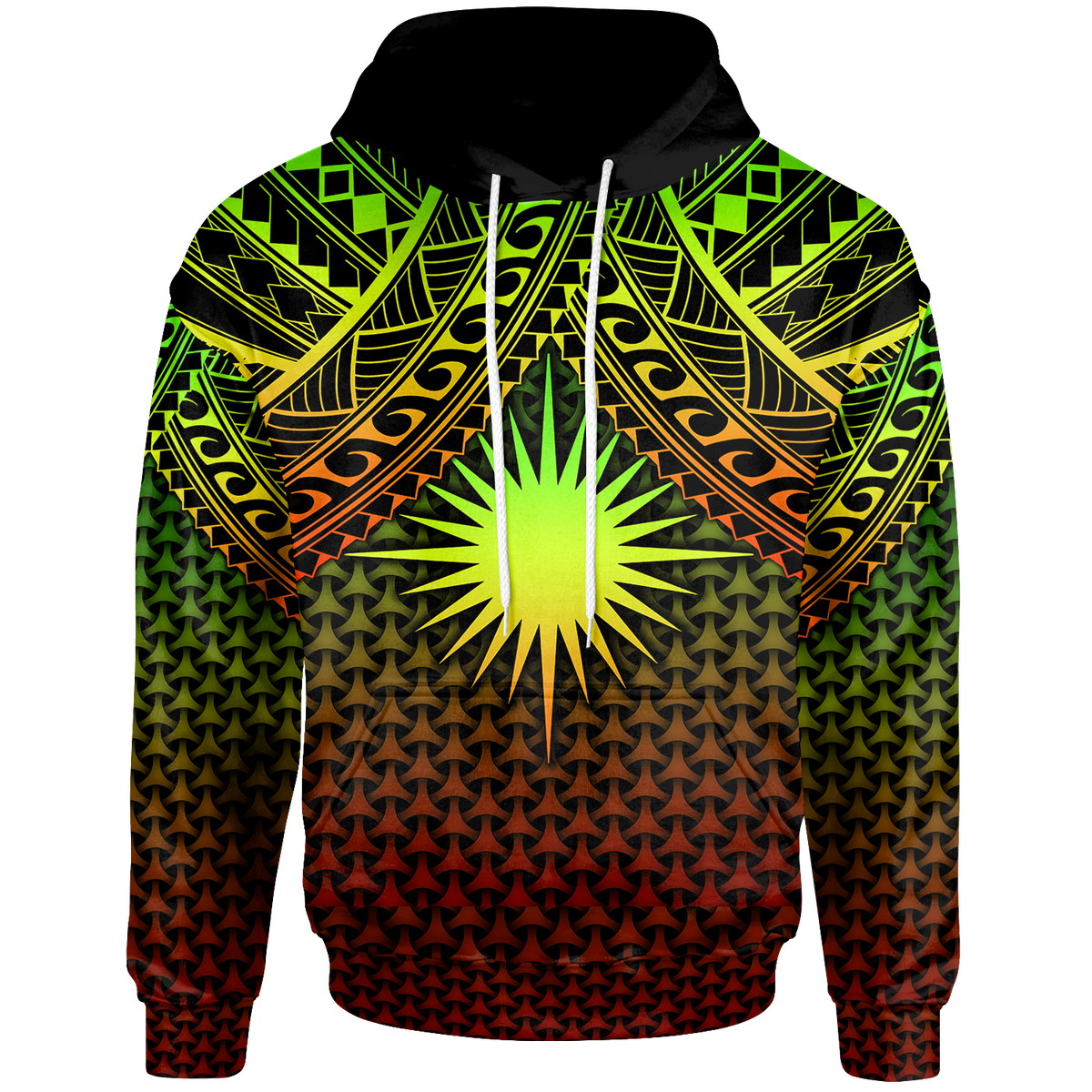 Polynesian Marshall Islands Hoodie Reggae Vintage Polynesian Patterns Unisex Reggae - Polynesian Pride