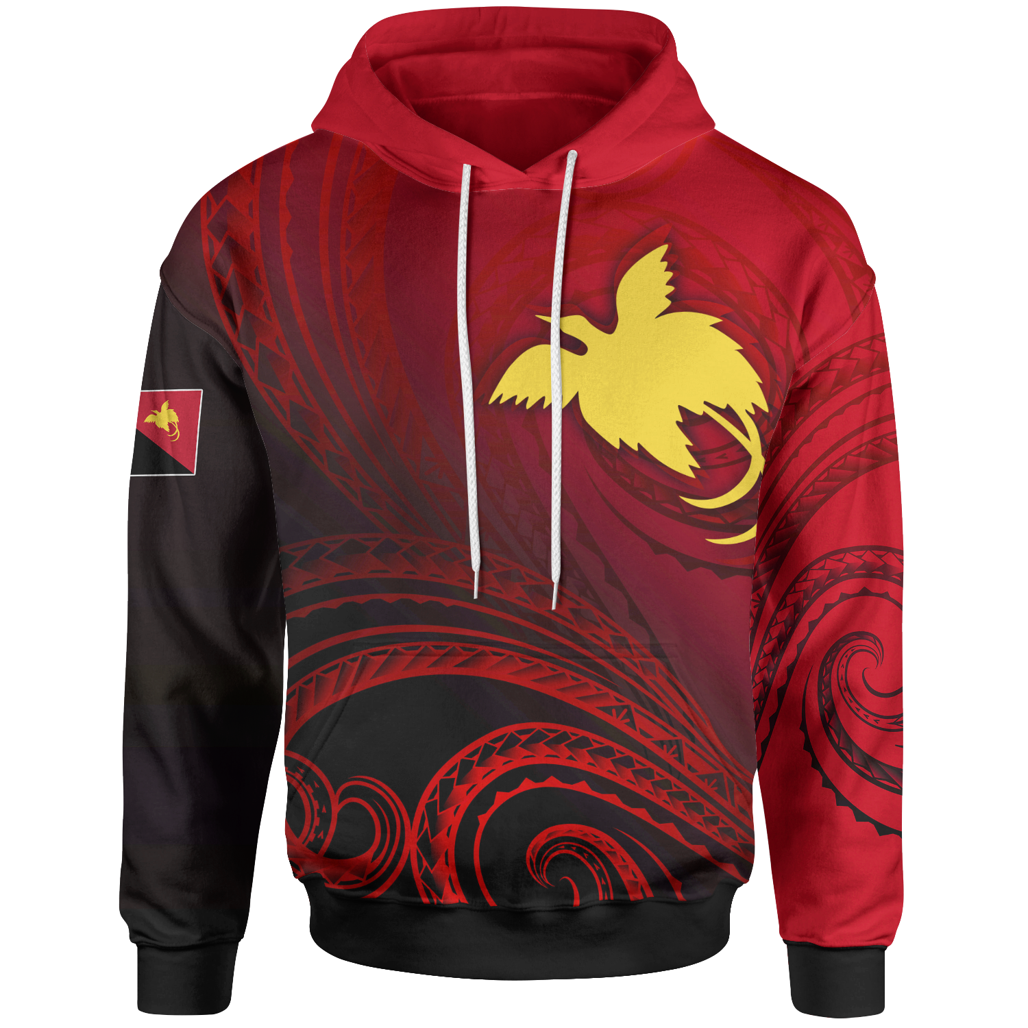 Papua New Guinea Hoodie Raggiana Bird of Paradise Polynesian Patterns Unisex Red - Polynesian Pride