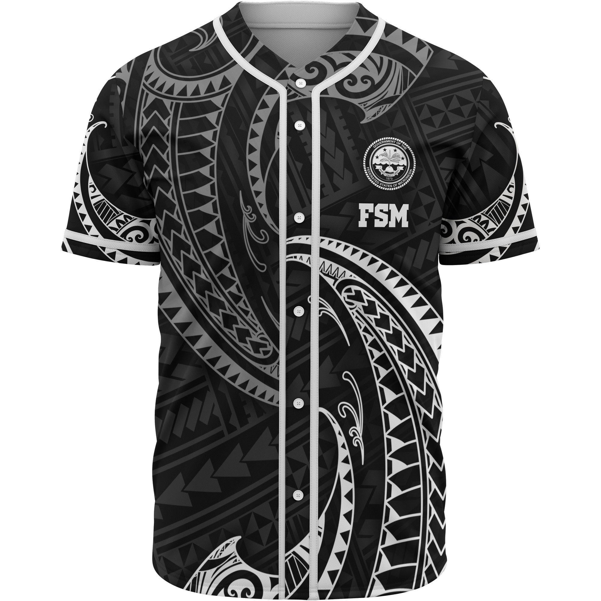 Federated States Of Micronesia Baseball Shirt - White Tribal Wave Unisex White - Polynesian Pride