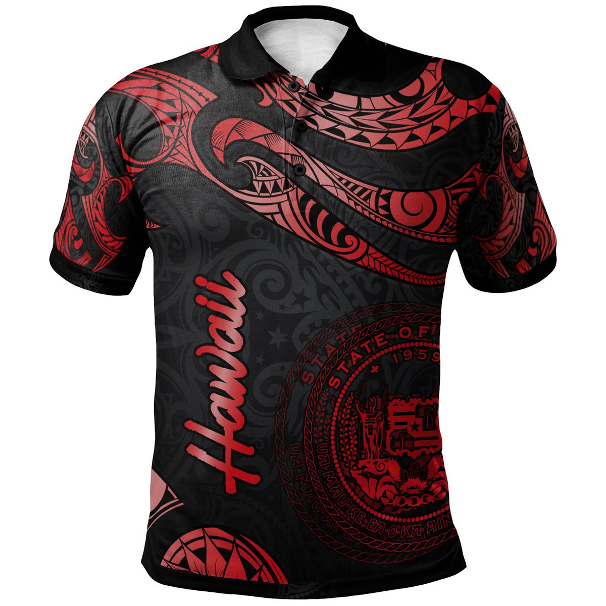 Hawaii Polo Shirt Polynesian Tattoo Red Version Unisex Red - Polynesian Pride
