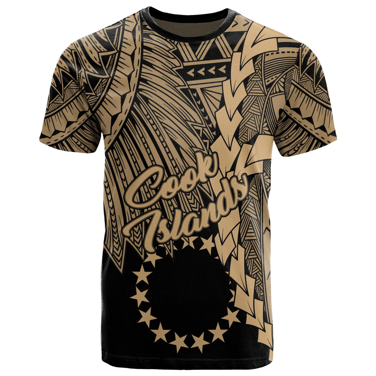 Cook Islands T Shirt Tribal Wave Tattoo Gold Unisex Gold - Polynesian Pride