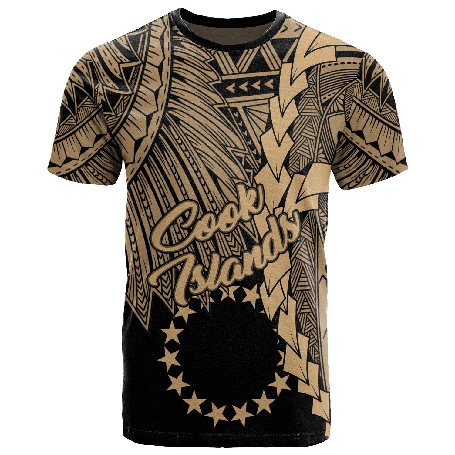 Cook Islands T Shirt Tribal Wave Tattoo Gold Unisex Gold - Polynesian Pride