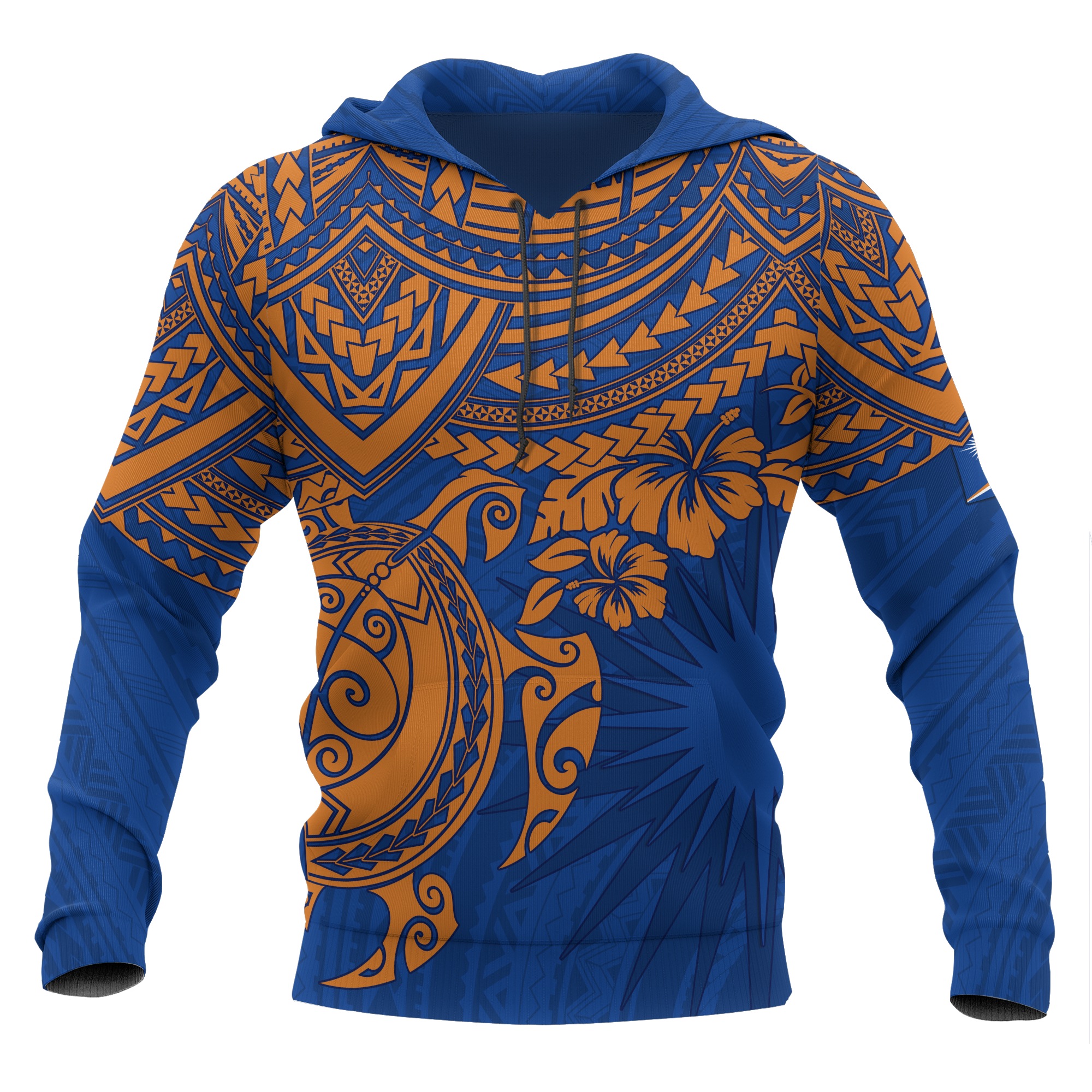 Marshall Islands Polynesian Hoodie Blue Turtle Unisex Blue - Polynesian Pride