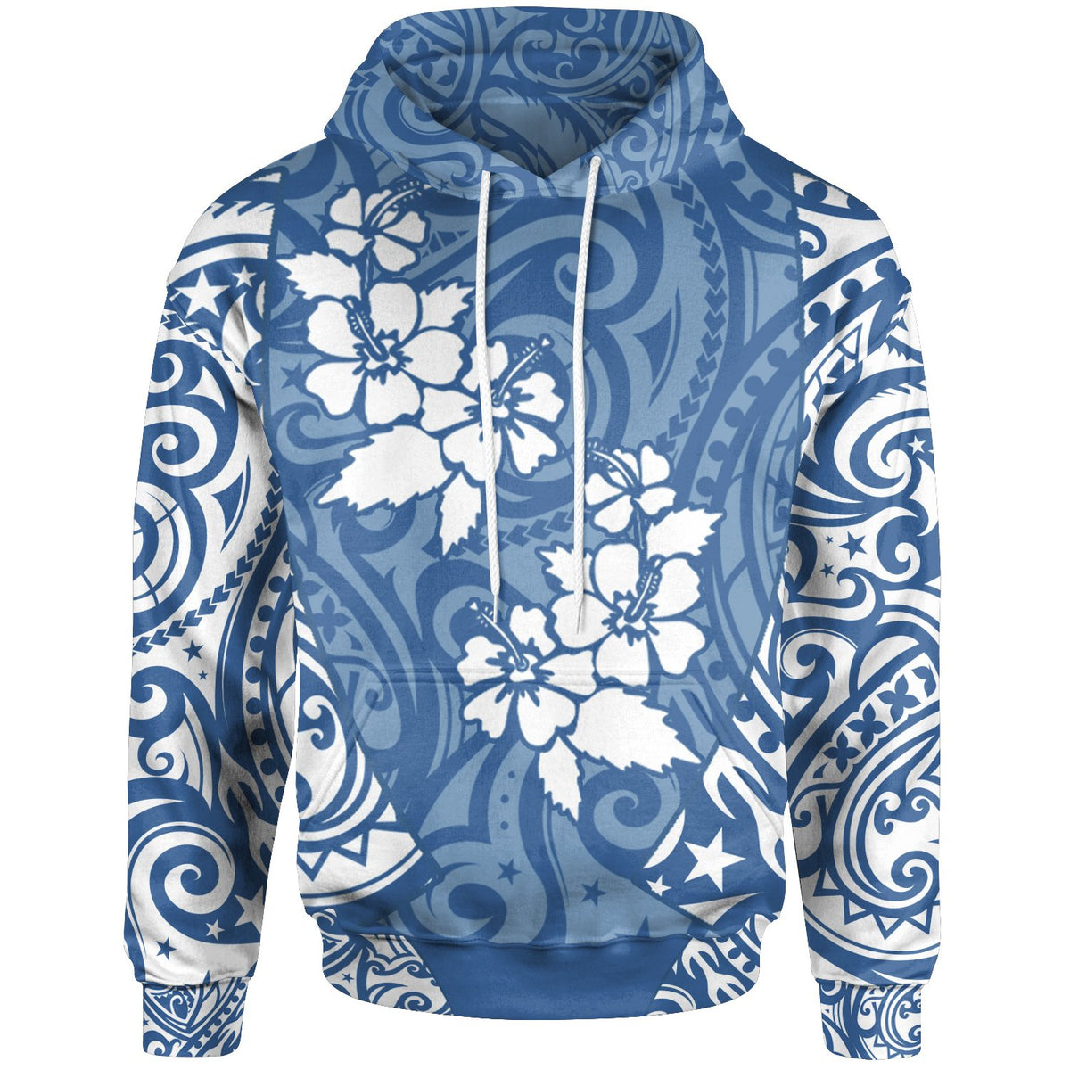 Hawaii Hoodie Hibiscus Polynesian Tattoo Blue Unisex Blue - Polynesian Pride