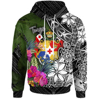 Tonga Hoodie Turtle Plumeria Banana Leaf Unisex Black - Polynesian Pride