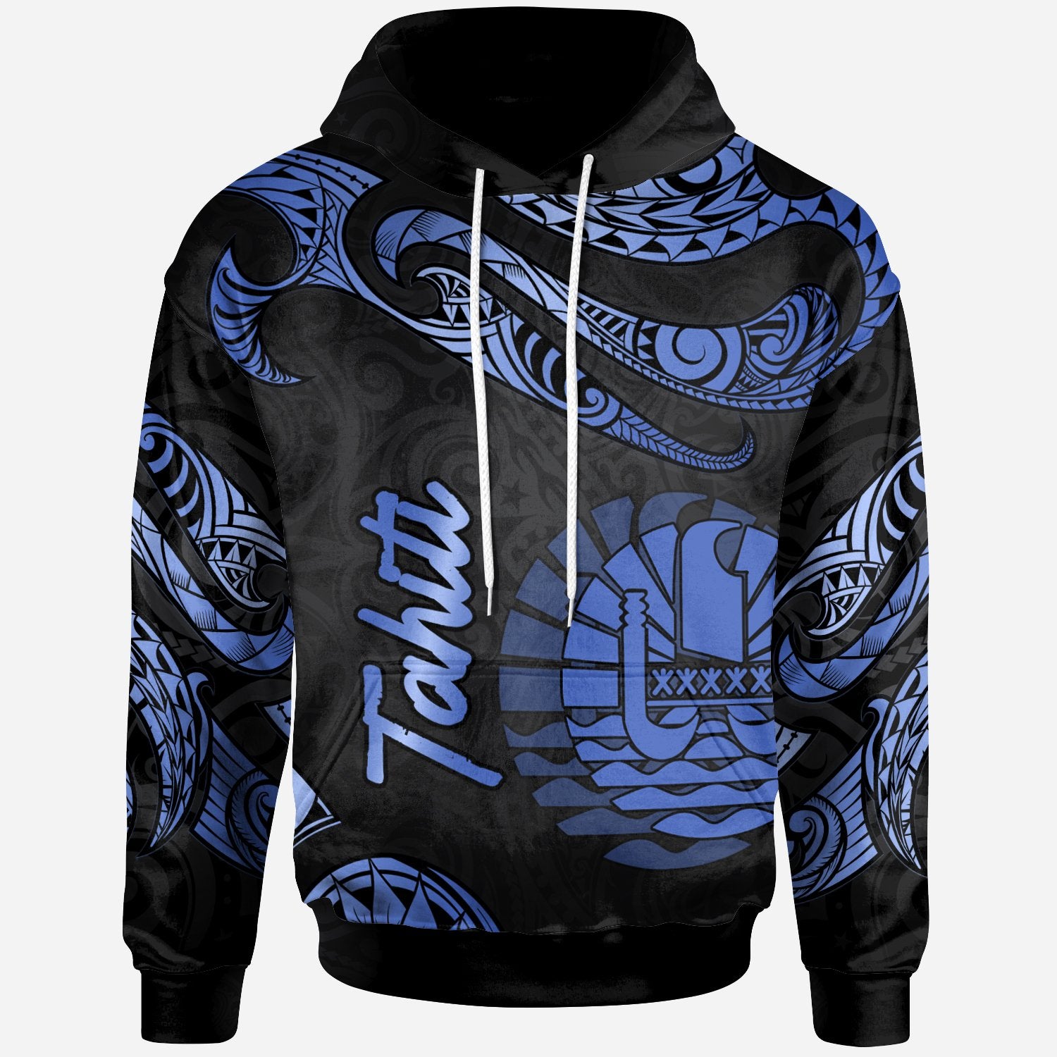 Tahiti Hoodie Polynesian Tattoo Blue Version Unisex Blue - Polynesian Pride