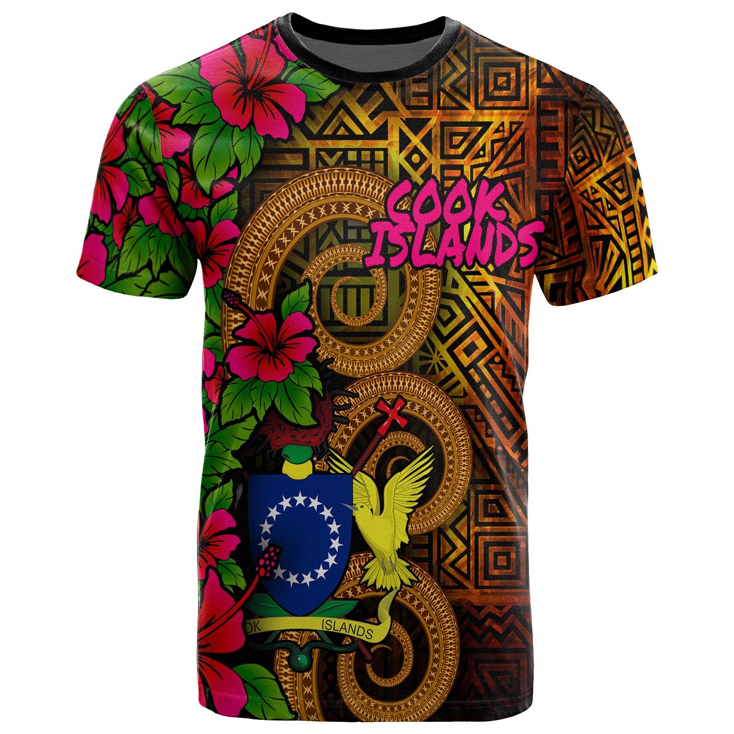 Cook Islands Polynesian T Shirt Hibiscus Vintage Unisex Orange - Polynesian Pride