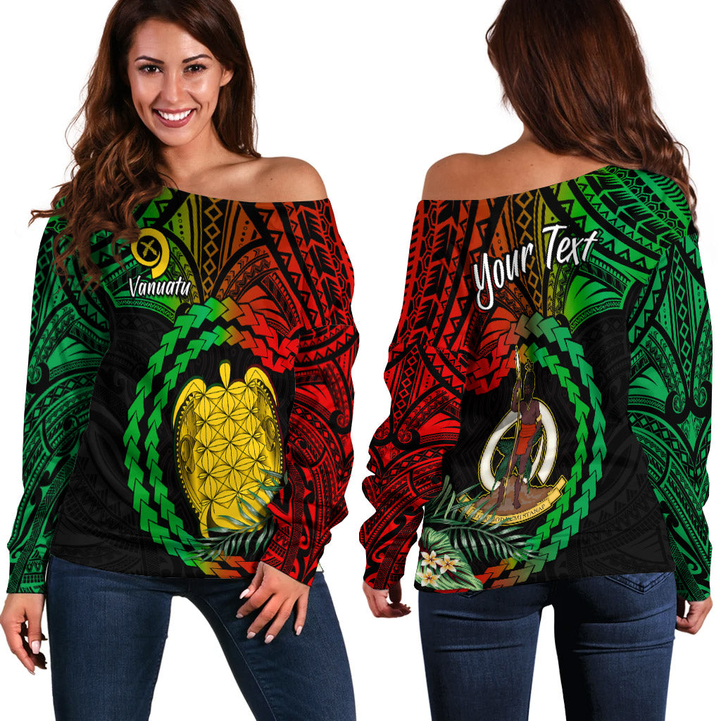 (Custom Personalised) Vanuatu Heart Polynesian Off Shoulder Sweater Turtle Sand Drawings LT13 Black - Polynesian Pride