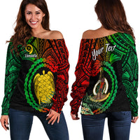 (Custom Personalised) Vanuatu Heart Polynesian Off Shoulder Sweater Turtle Sand Drawings LT13 Black - Polynesian Pride
