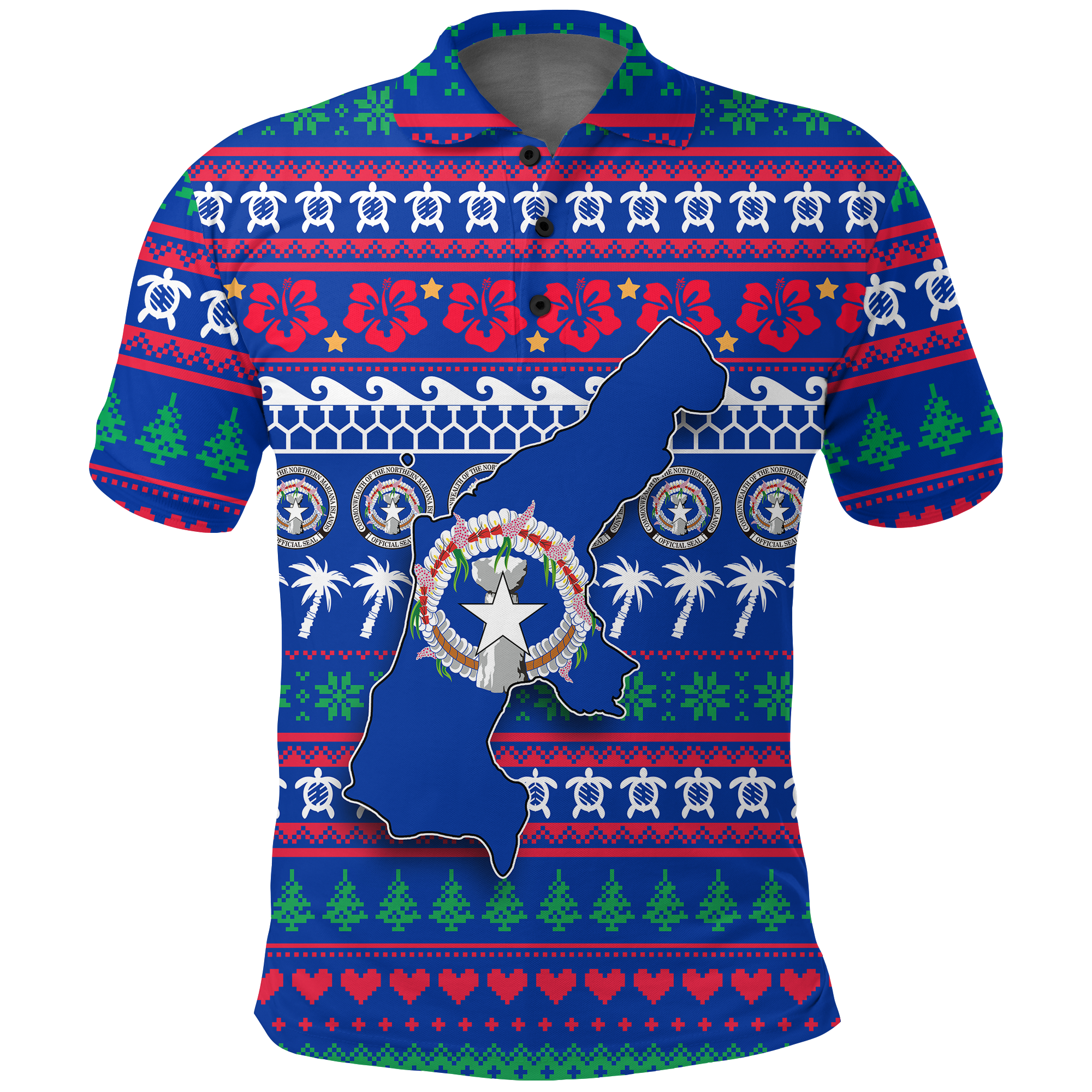 Northern Mariana Islands Christmas Polo Shirt Ugly Christmas LT12 Unisex Blue - Polynesian Pride