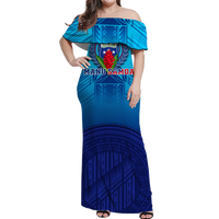 Manu Samoa Legend Women Off Shoulder Long Dress - LT12 Long Dress Blue - Polynesian Pride