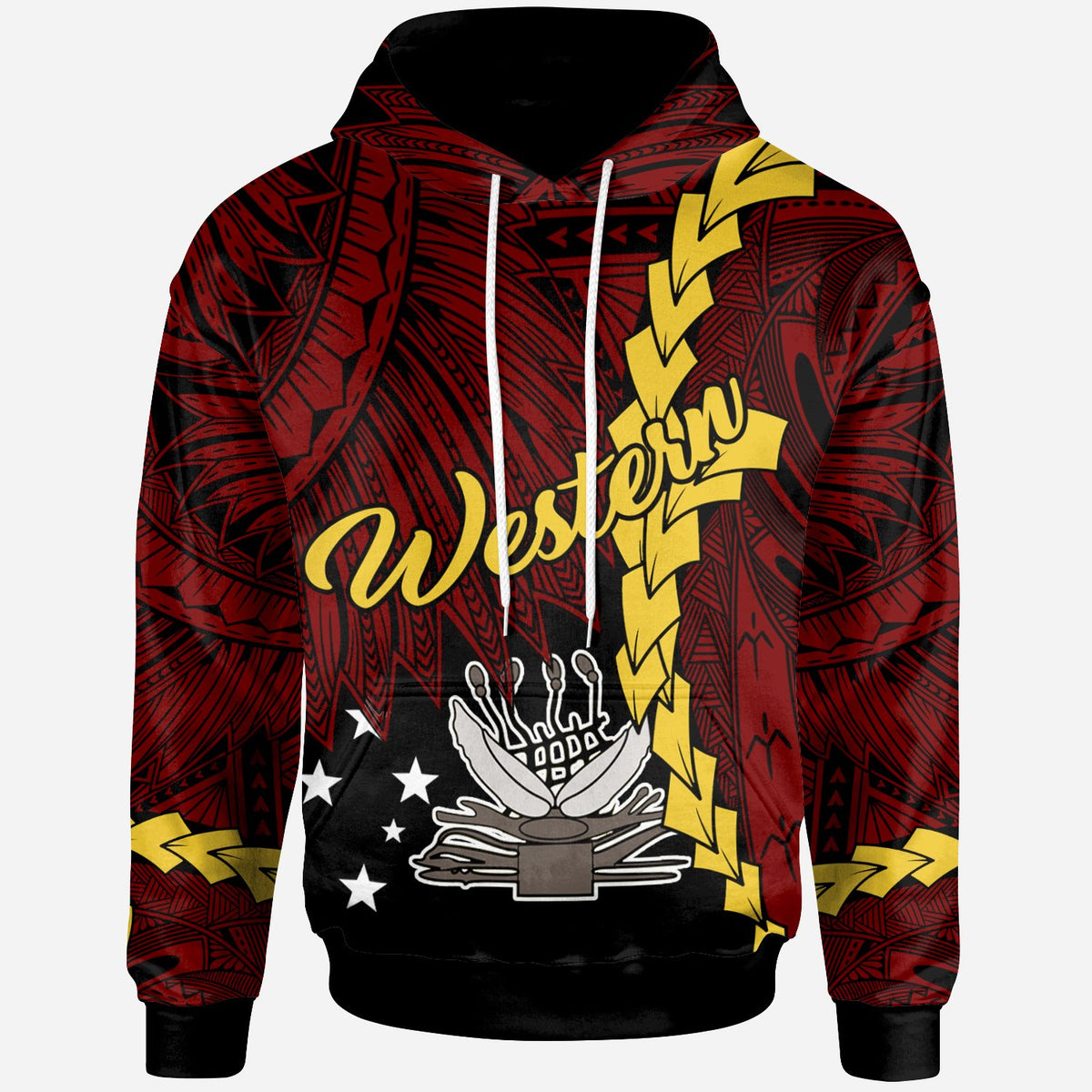 Papua New Guinea Western Province Polynesian Hoodie Tribal Wave Tattoo Unisex Red - Polynesian Pride