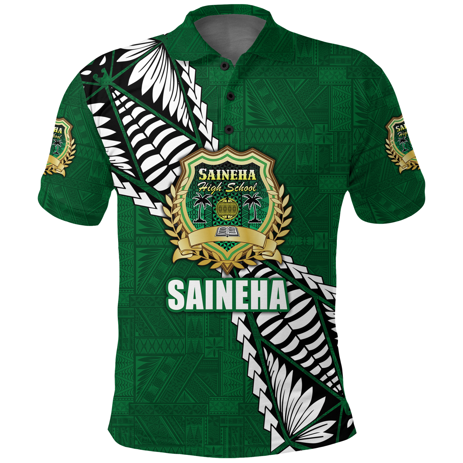Tonga Saineha High School Tongan Patterns Polo Shirt LT12 Unisex Green - Polynesian Pride