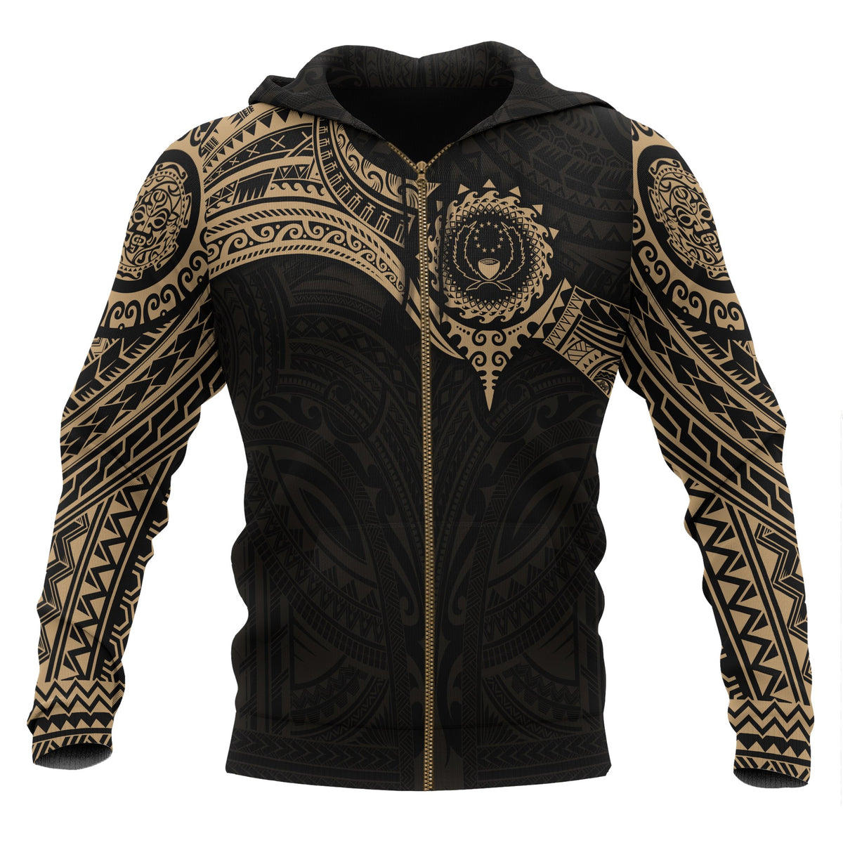 Pohnpei Micronesian Zip up Hoodie Gold Heart Shield Unisex GOLD - Polynesian Pride