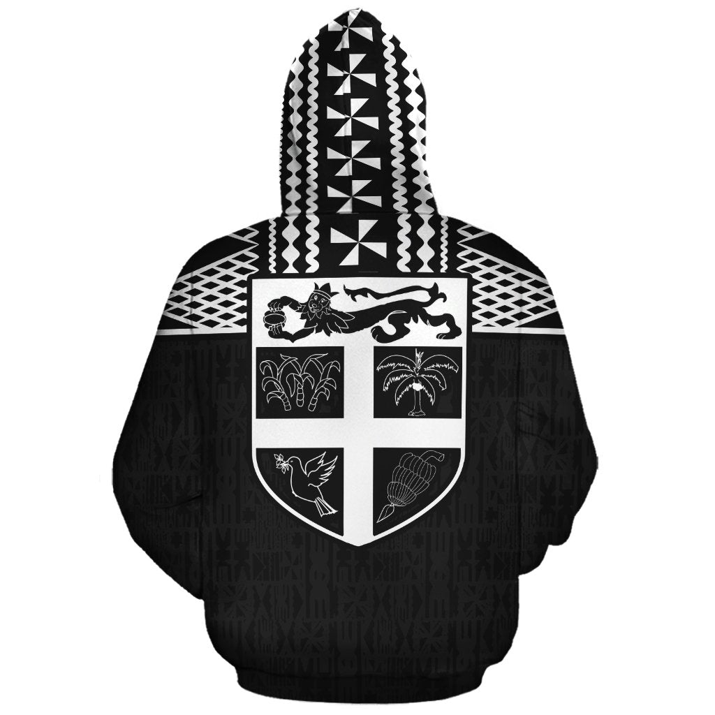 Fiji Polynesian Tapa Custom Zip up Hoodie Black - Polynesian Pride