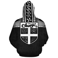 Fiji Polynesian Tapa Custom Zip up Hoodie Black - Polynesian Pride