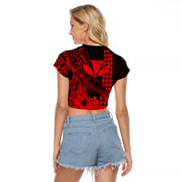 Kakau Polynesian Tribal Hawaiian Turtle with Kanaka Maoli Red Raglan Cropped T Shirt LT9 - Polynesian Pride