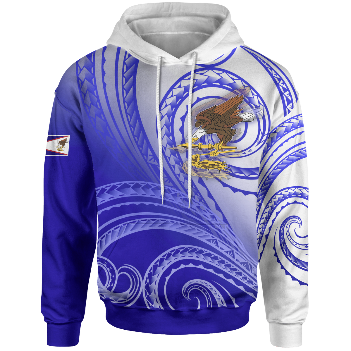American Samoa Polynesian Hoodie Bald Eagle (Blue) Unisex Blue - Polynesian Pride