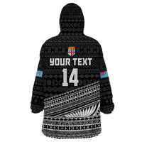 (Custom Text And Number) Fiji Sevens Rugby Fijian 7s Black Tapa Polynesian Art Wearable Blanket Hoodie LT14 - Polynesian Pride
