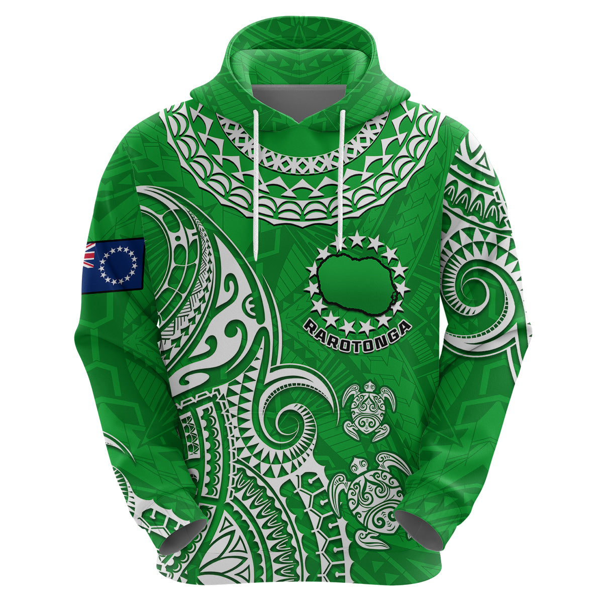 Custom Rarotonga Cook Islands Polynesian Turtle Art Hoodie LT14 Zip Hoodie Green - Polynesian Pride