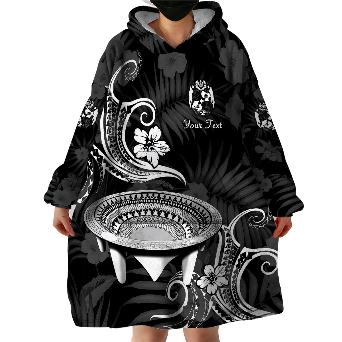 (Custom Personalised) Tonga Kumete Kava Bowl Sila Vibes - Black Wearable Blanket Hoodie LT8 - Polynesian Pride
